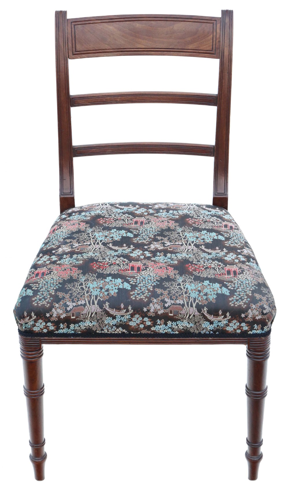 Antique quality set of Four Georgian mahogany dining chairs C1800 Chinoiserie fabric View III
