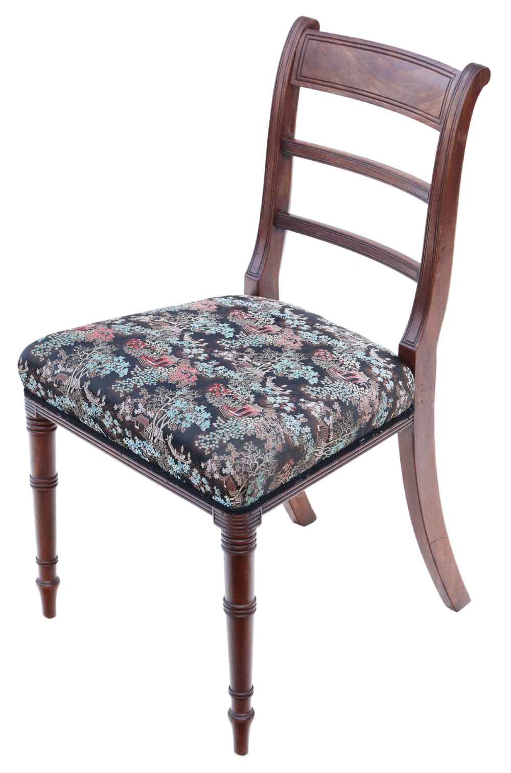 Antique quality set of Four Georgian mahogany dining chairs C1800 Chinoiserie fabric View IV