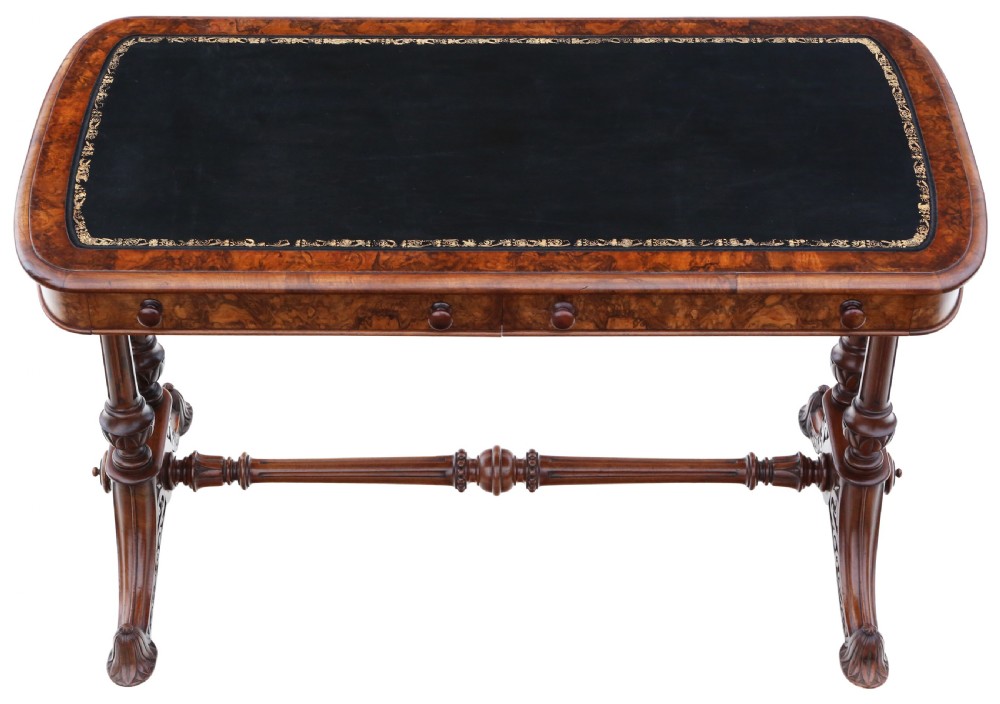 Antique fine quality 19th Century burr walnut library writing table View II