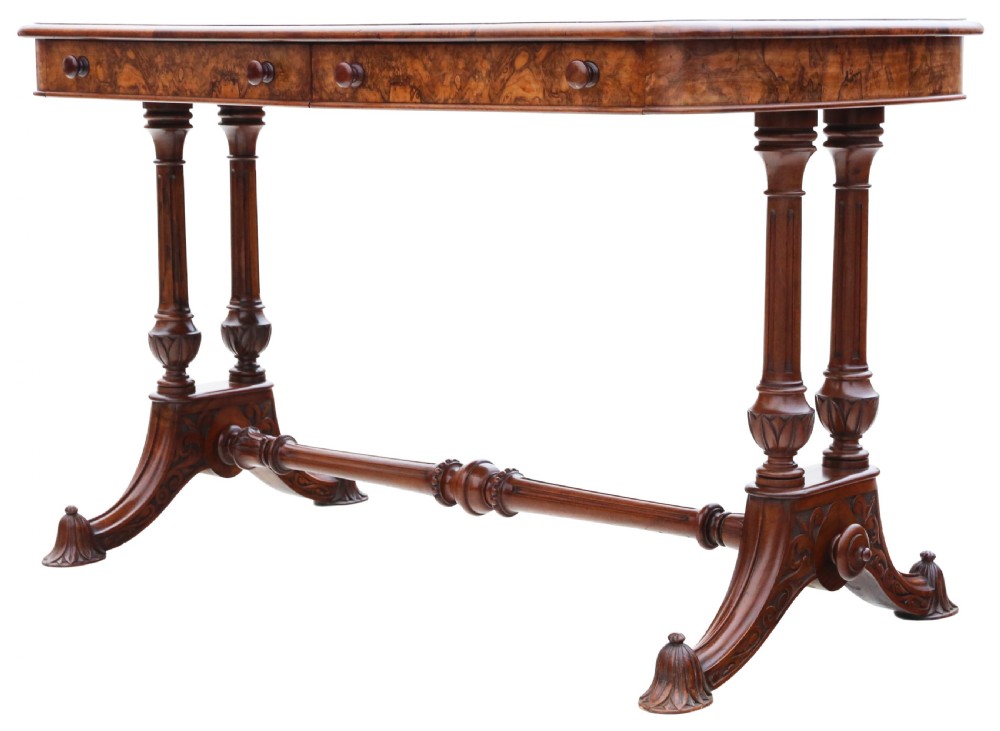 Antique fine quality 19th Century burr walnut library writing table View III