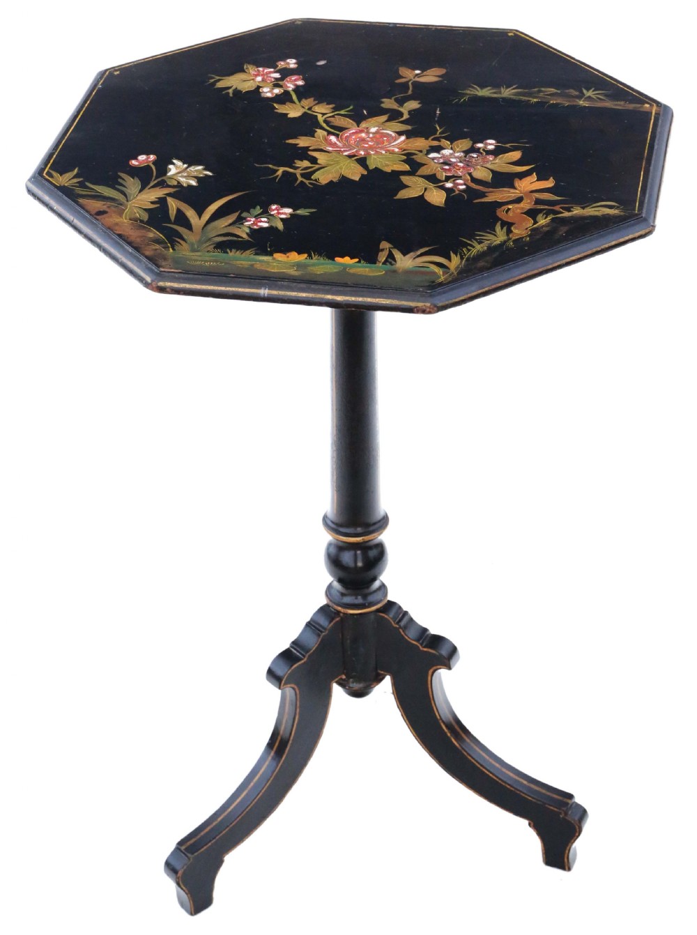 Antique fine quality decorated black lacquer side table 19th Century