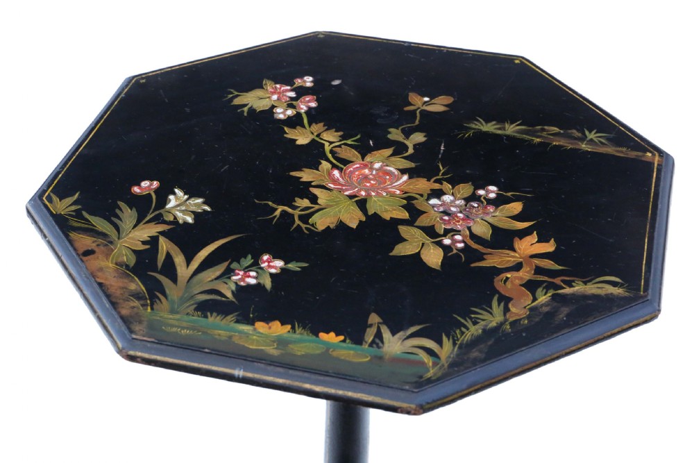 Antique fine quality decorated black lacquer side table 19th Century View III