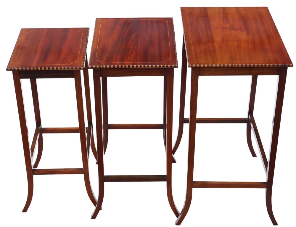 Antique fine quality mahogany nest of 3 Edwardian tables C1905 View III
