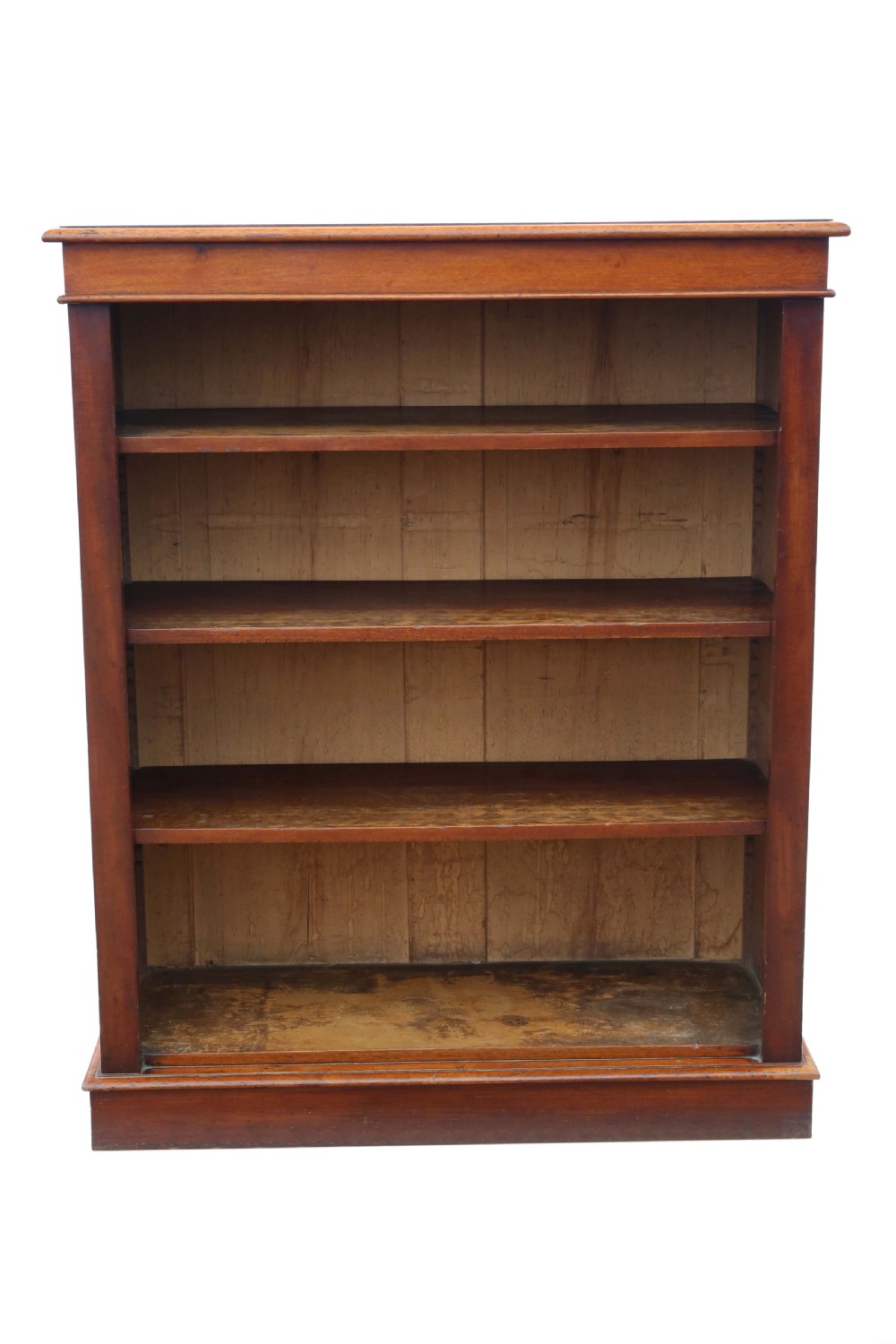A 19th-century mahogany open-front bookcase featuring four tiers of adjustable shelving with a moulded top cornice and solid plinth base. View III