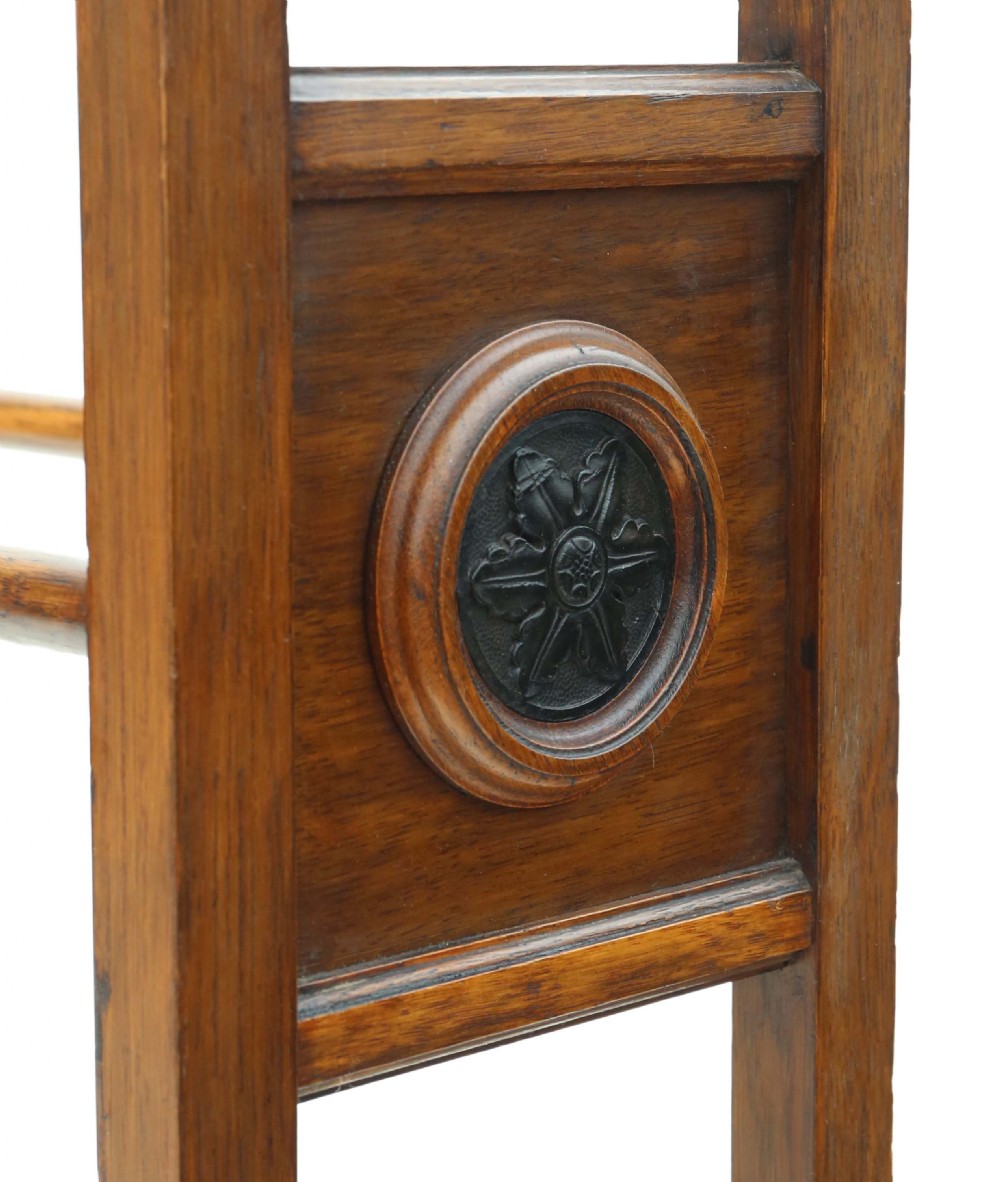 Antique quality Victorian C1900 oak towel rail Art Nouveau View III