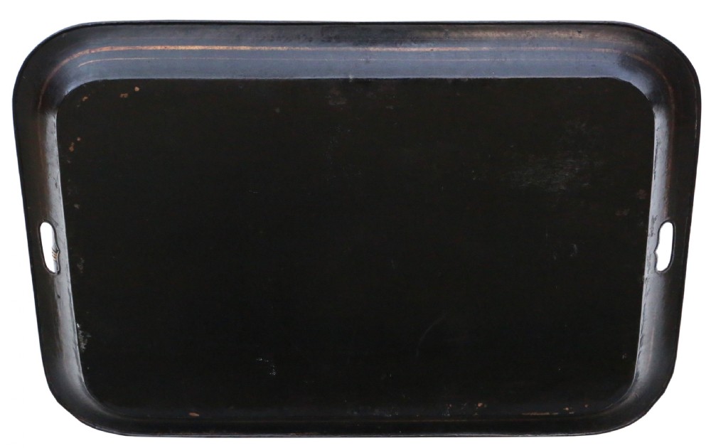 Antique quality Victorian 19th Century decorated black lacquer tray coffee table View III