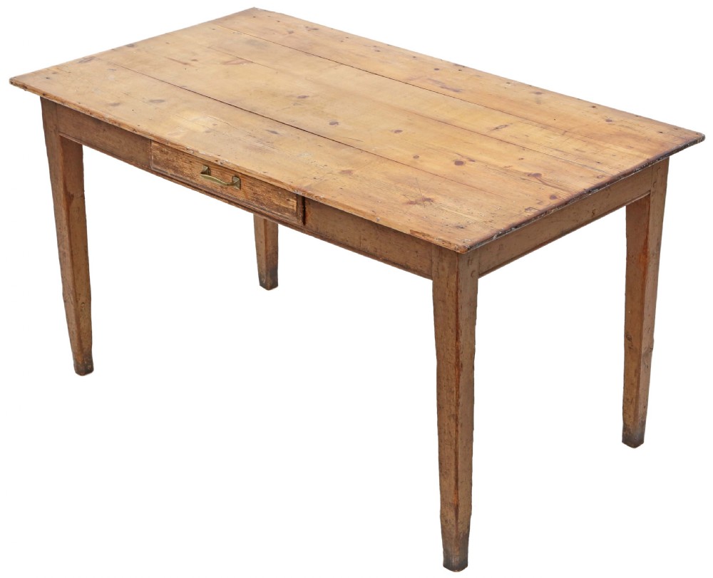 Antique farmhouse kitchen dining table with drawer C1900