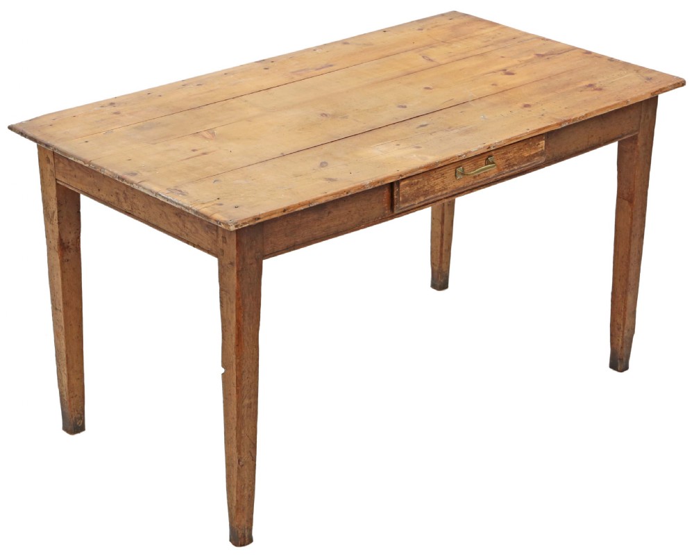 Antique farmhouse kitchen dining table with drawer C1900 View II