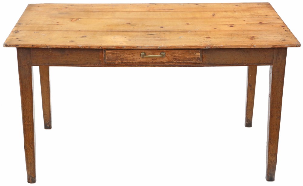 Antique farmhouse kitchen dining table with drawer C1900 View V