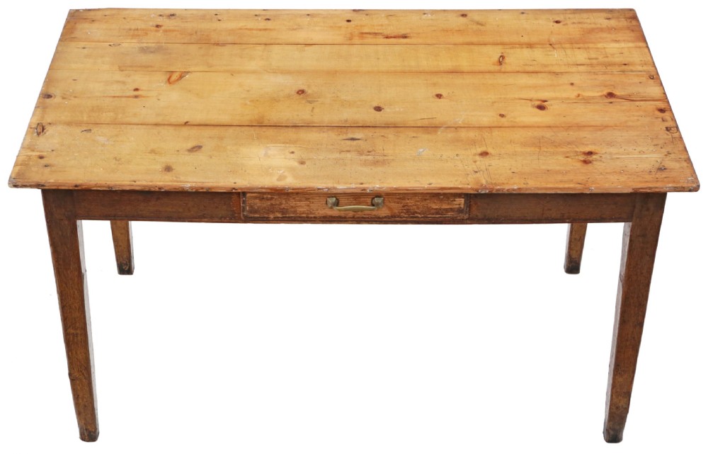 Antique farmhouse kitchen dining table with drawer C1900 View VI