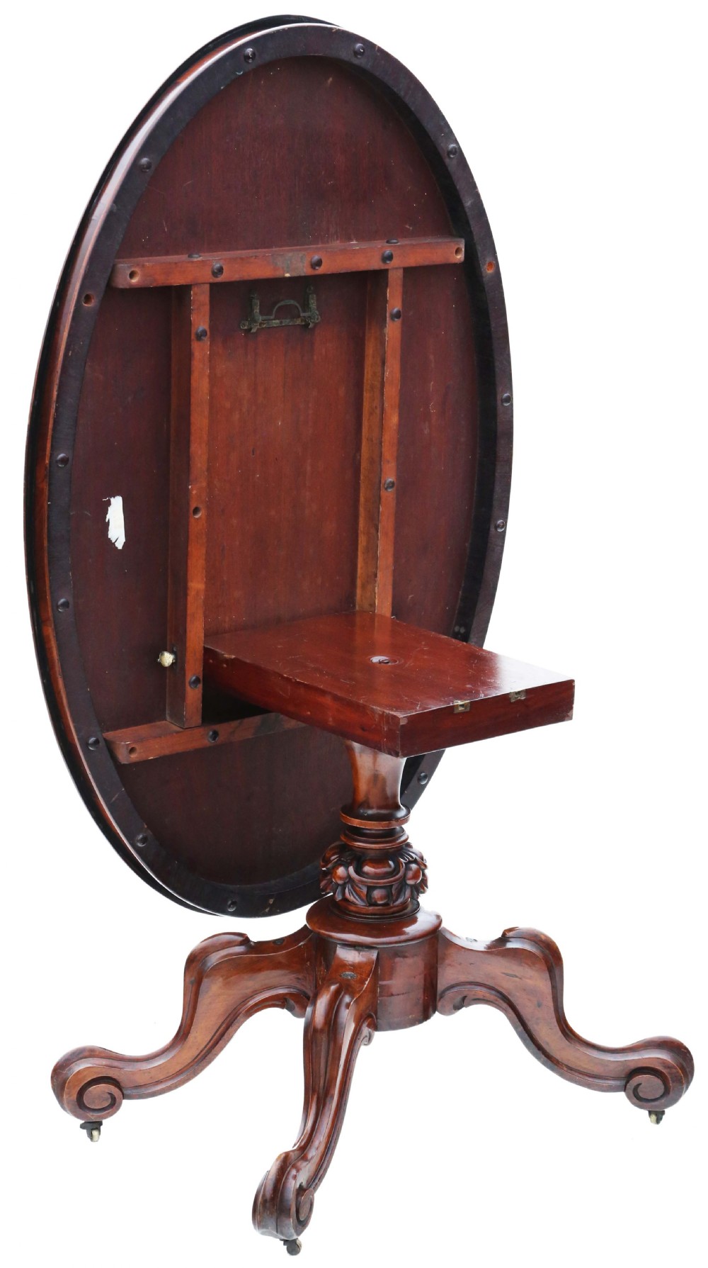 Antique fine quality large Victorian 19th Century burr walnut oval breakfast table with tilt top View V