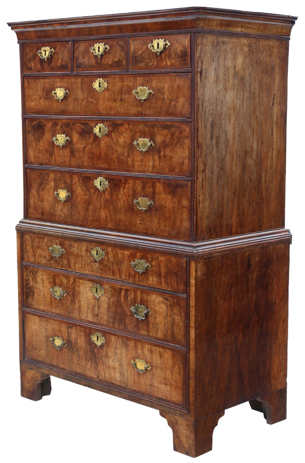 Antique fine quality 18th Century burr walnut tallboy chest on chest of drawers View III