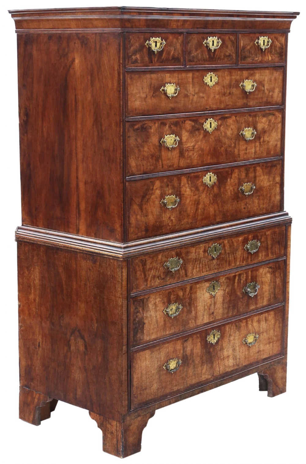 Antique fine quality 18th Century burr walnut tallboy chest on chest of drawers View V