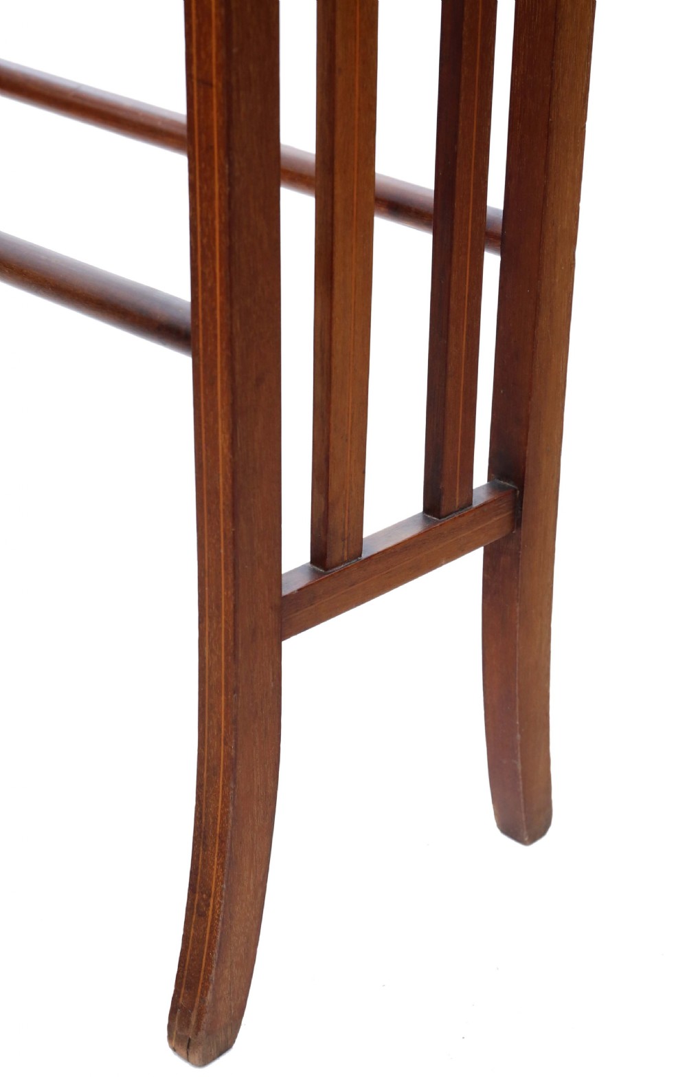 Antique quality C1910 inlaid mahogany towel rail stand Art Nouveau View II