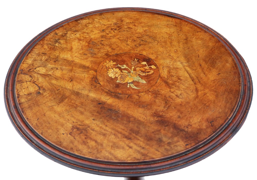 Antique quality burr walnut marquetry inlaid side wine table 19th Century View V