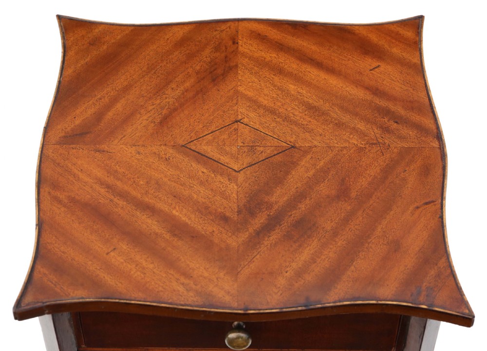 Antique fine quality Georgian revival serpentine mahogany bedside table C1910 View III