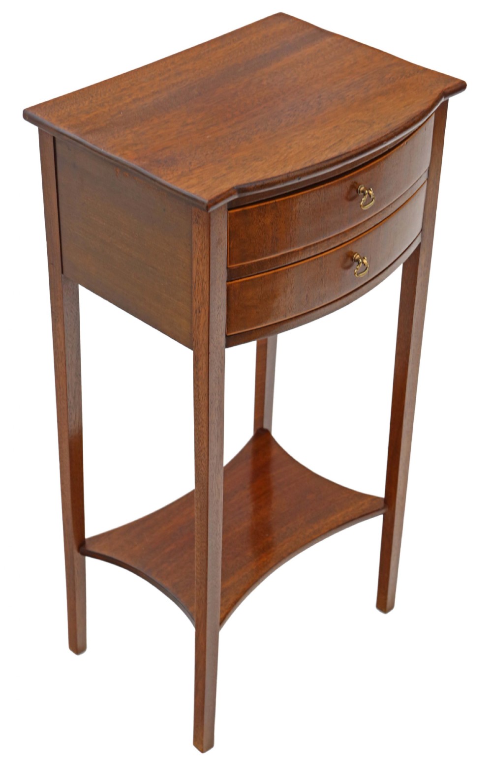 Antique fine quality Georgian revival bowfront mahogany bedside table C1910 View IV
