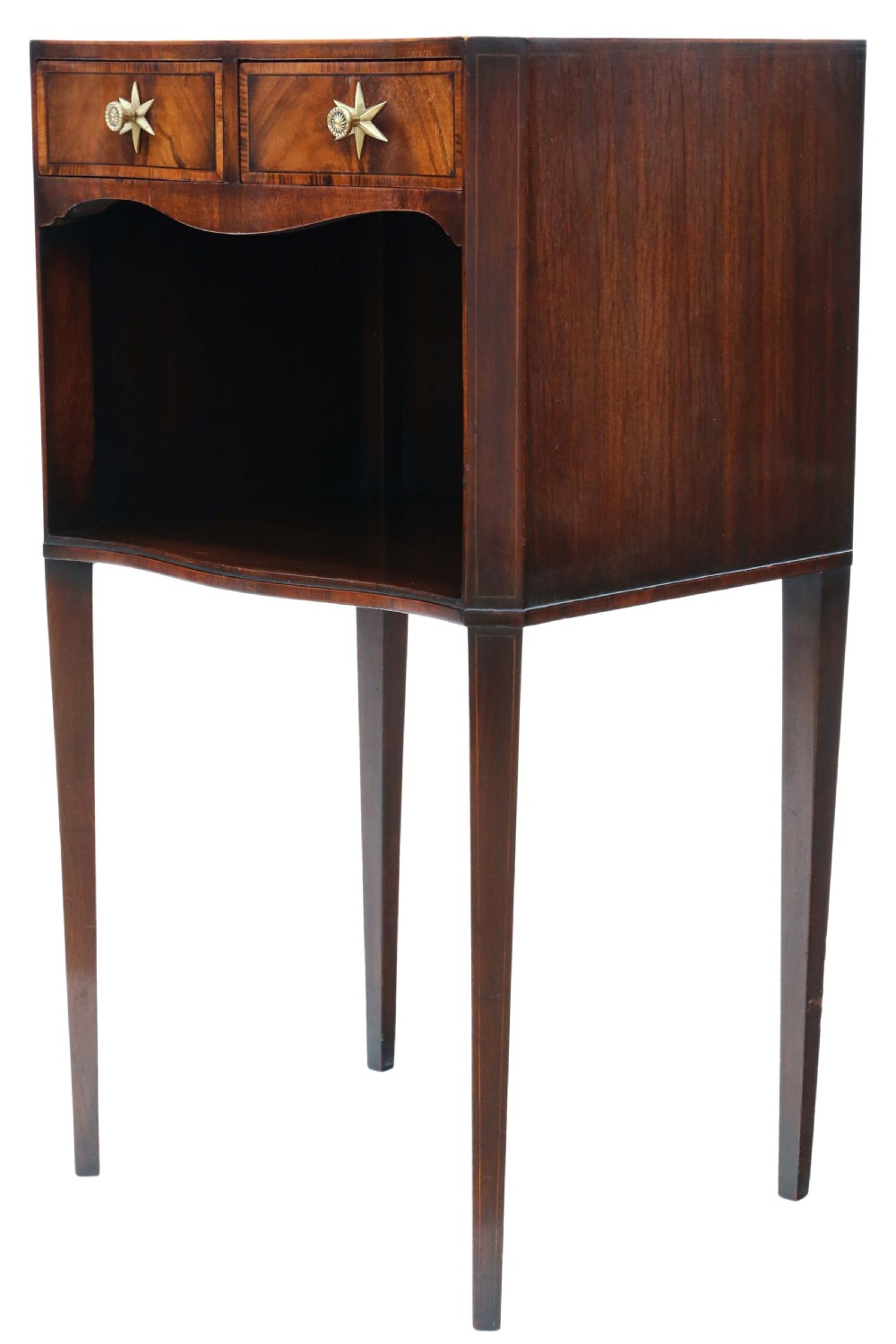 Antique fine quality Georgian revival serpentine mahogany bedside table C1910