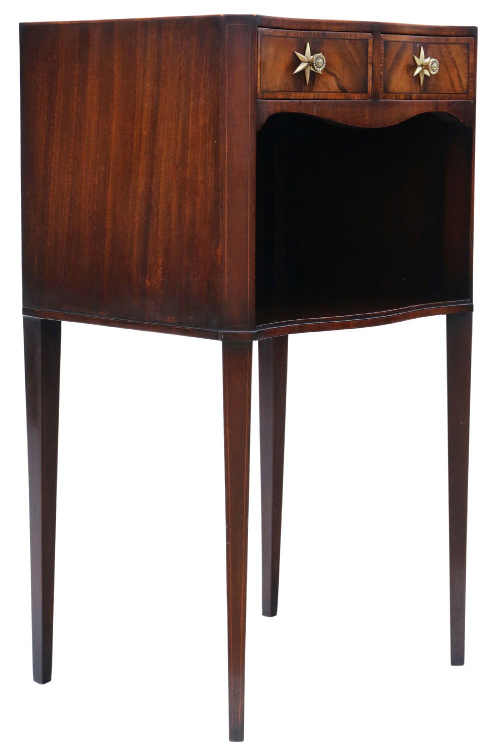 Antique fine quality Georgian revival serpentine mahogany bedside table C1910 View II