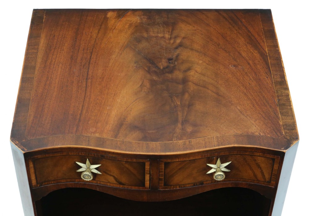 Antique fine quality Georgian revival serpentine mahogany bedside table C1910 View III
