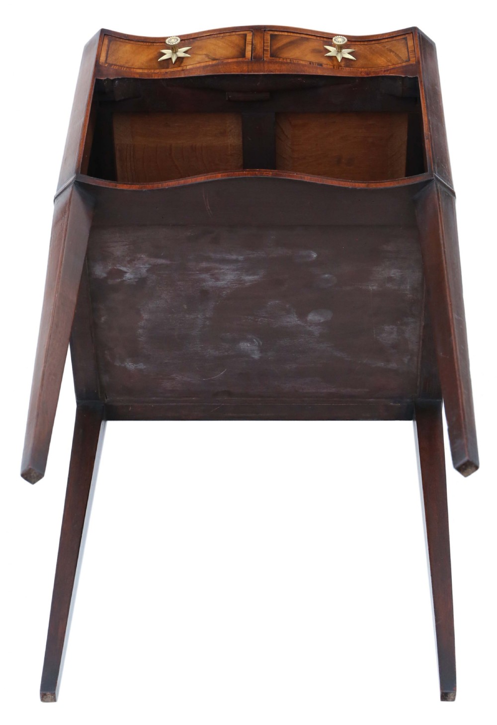 Antique fine quality Georgian revival serpentine mahogany bedside table C1910 View V