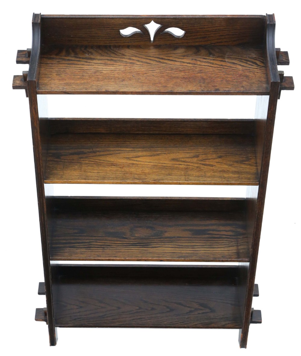 Antique quality Art Nouveau C1910 oak bookcase. View II