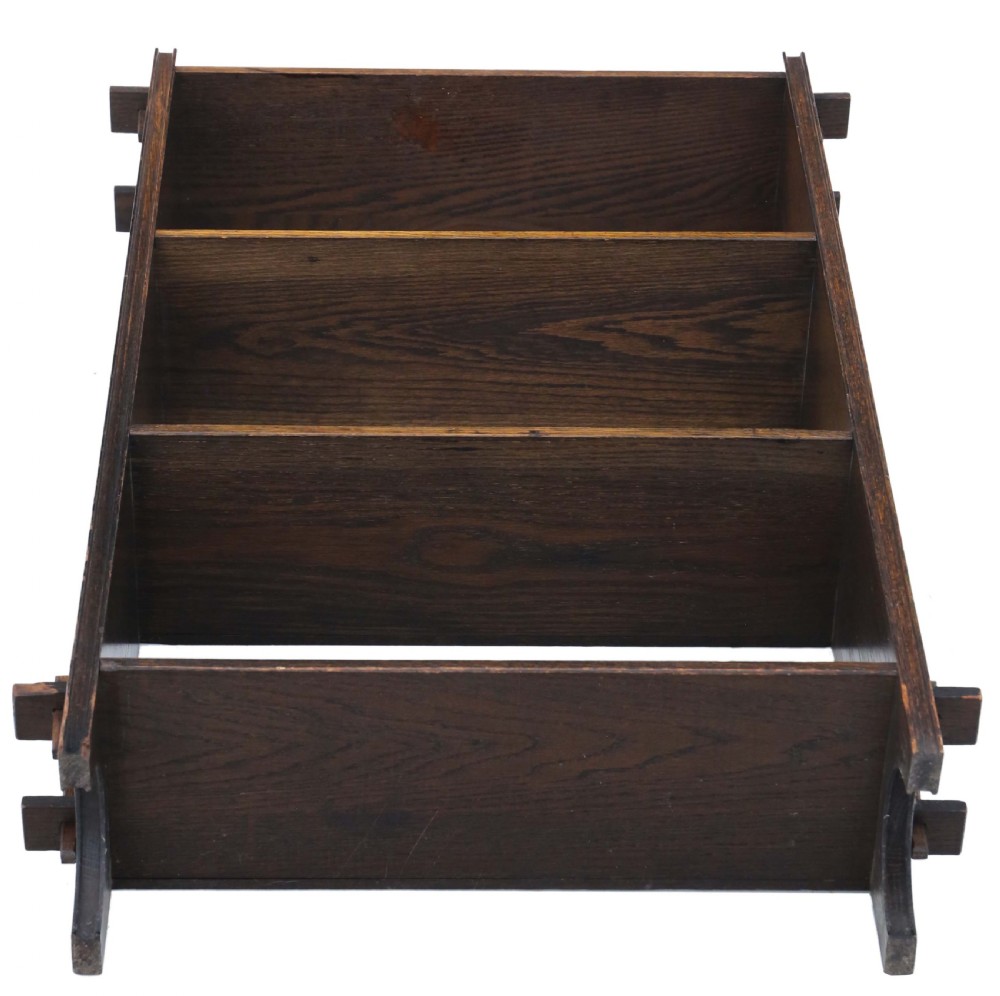 Antique quality Art Nouveau C1910 oak bookcase. View V