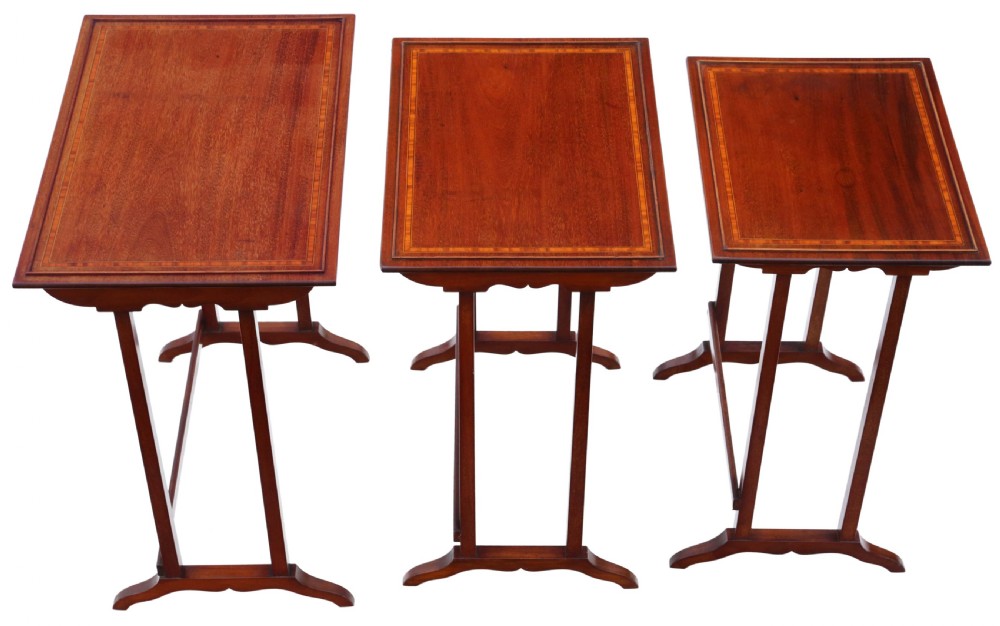 
Antique fine quality mahogany nest of 3 Edwardian C1905 tables View III