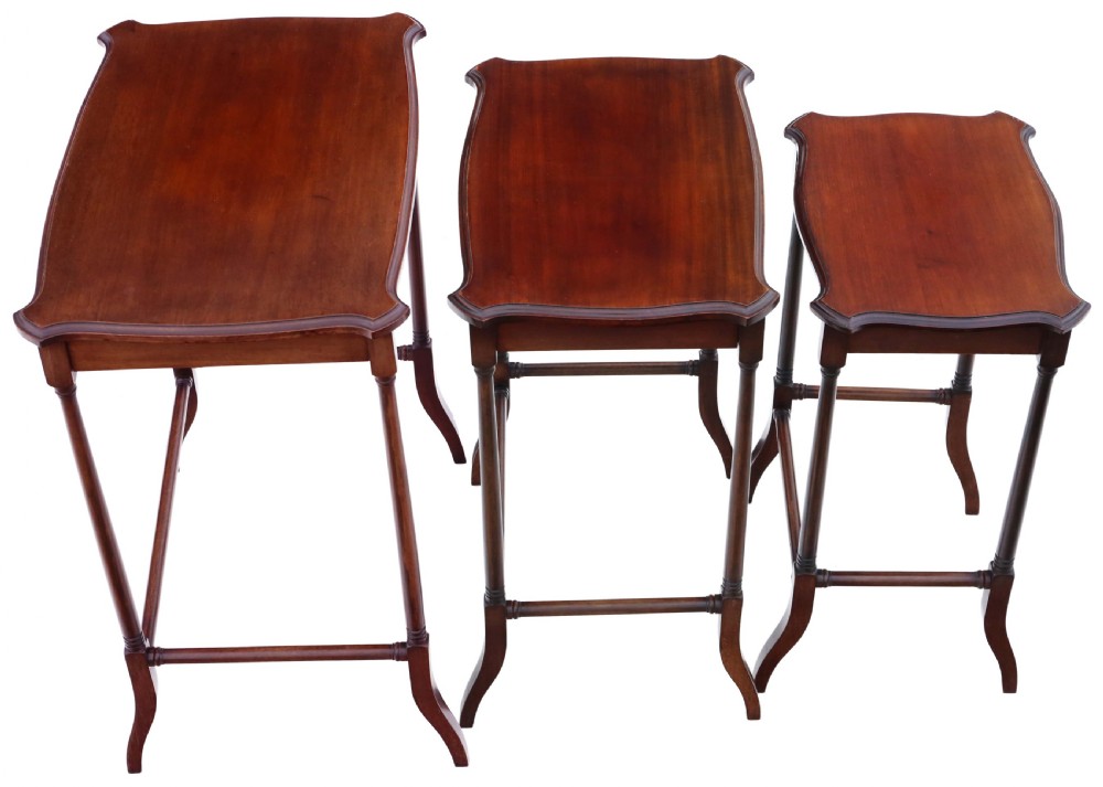 Antique fine quality mahogany nest of 3 Edwardian tables C1910 View III
