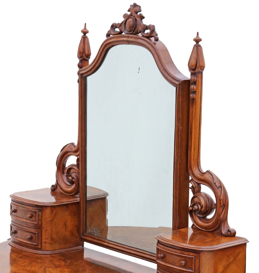 Antique fine quality Victorian 19th Century burr walnut Dutchess dressing table View V