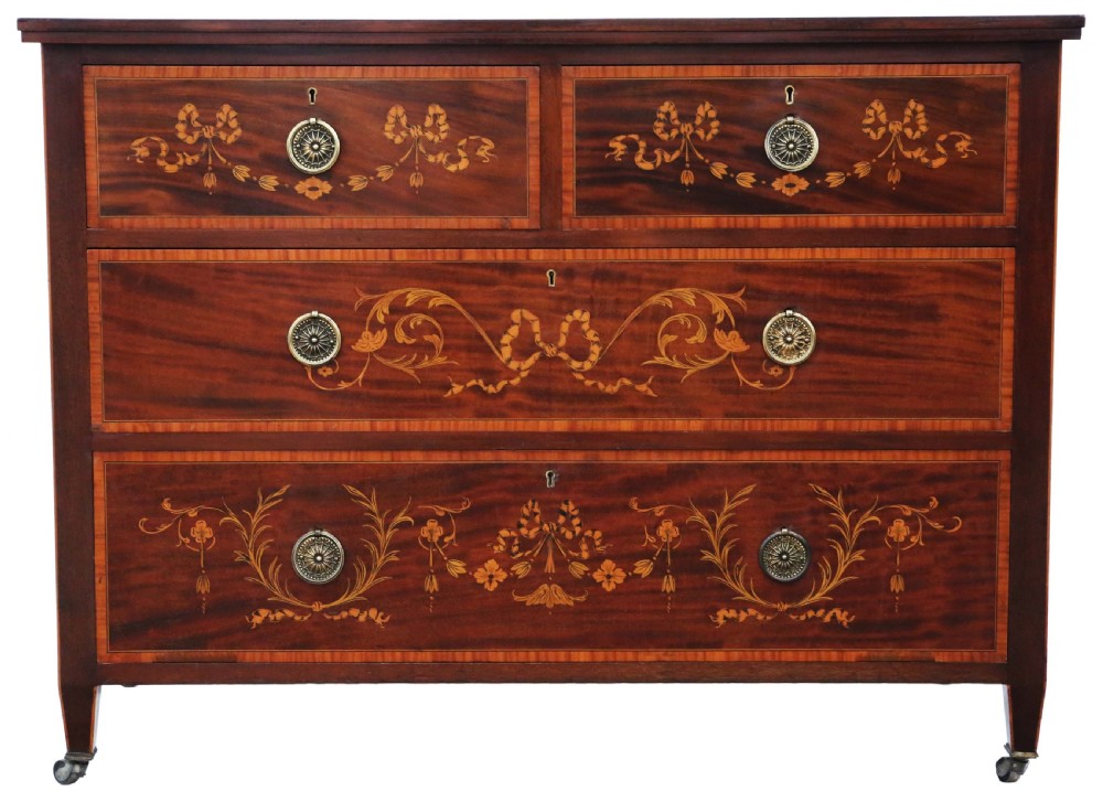 Antique fine quality Inlaid marquetry mahogany chest of drawers C1910