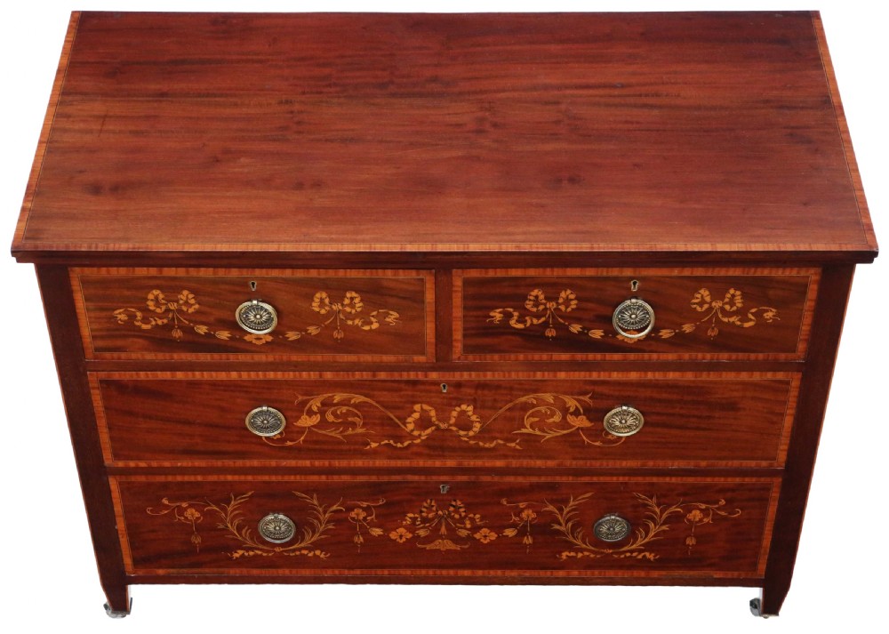 Antique fine quality Inlaid marquetry mahogany chest of drawers C1910 View II