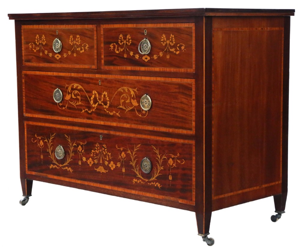 Antique fine quality Inlaid marquetry mahogany chest of drawers C1910 View III