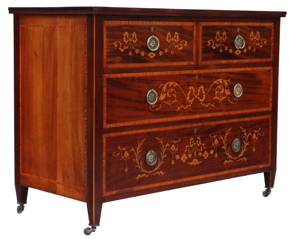 Antique fine quality Inlaid marquetry mahogany chest of drawers C1910 View IV