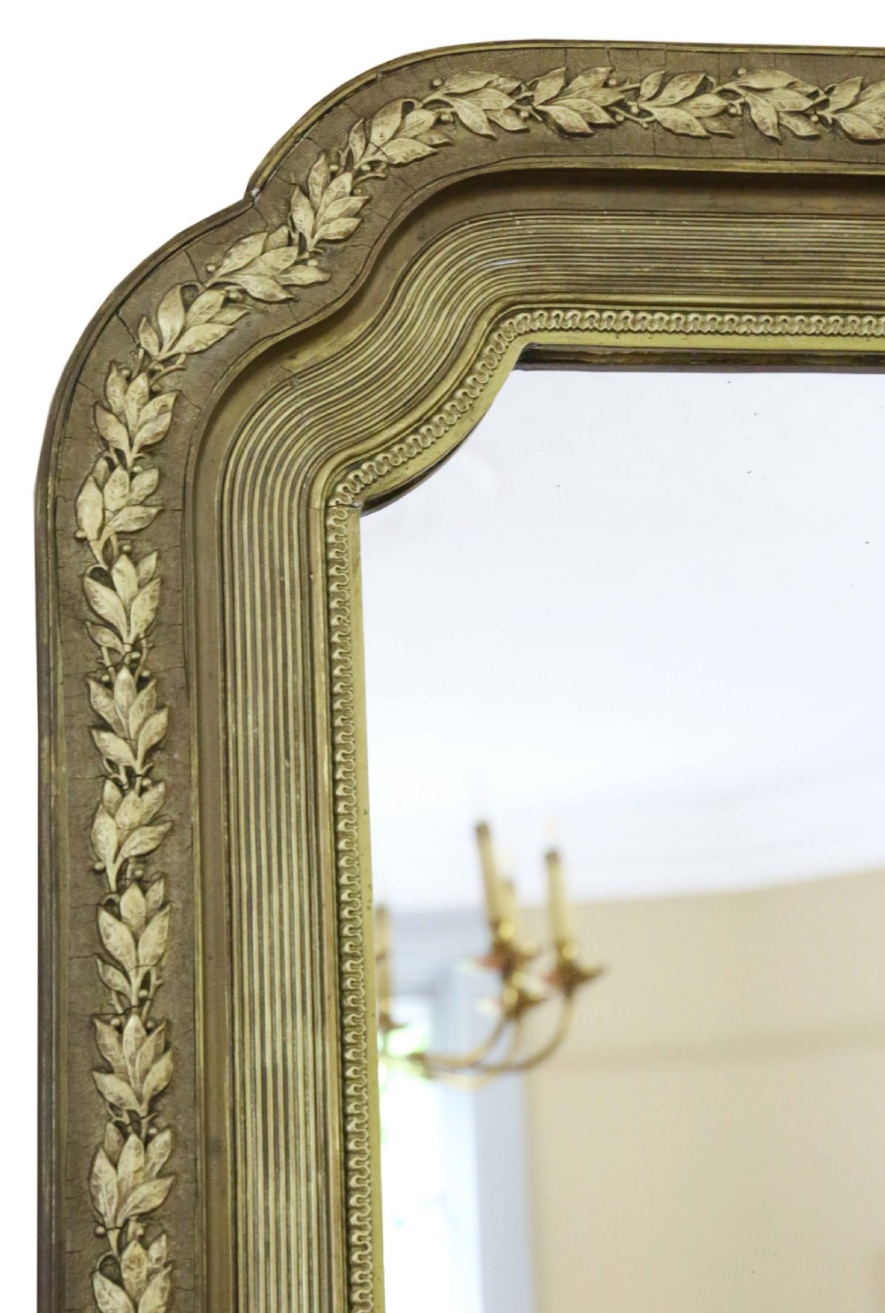 Antique shaped 19th Century large quality gilt overmantle wall mirror View II
