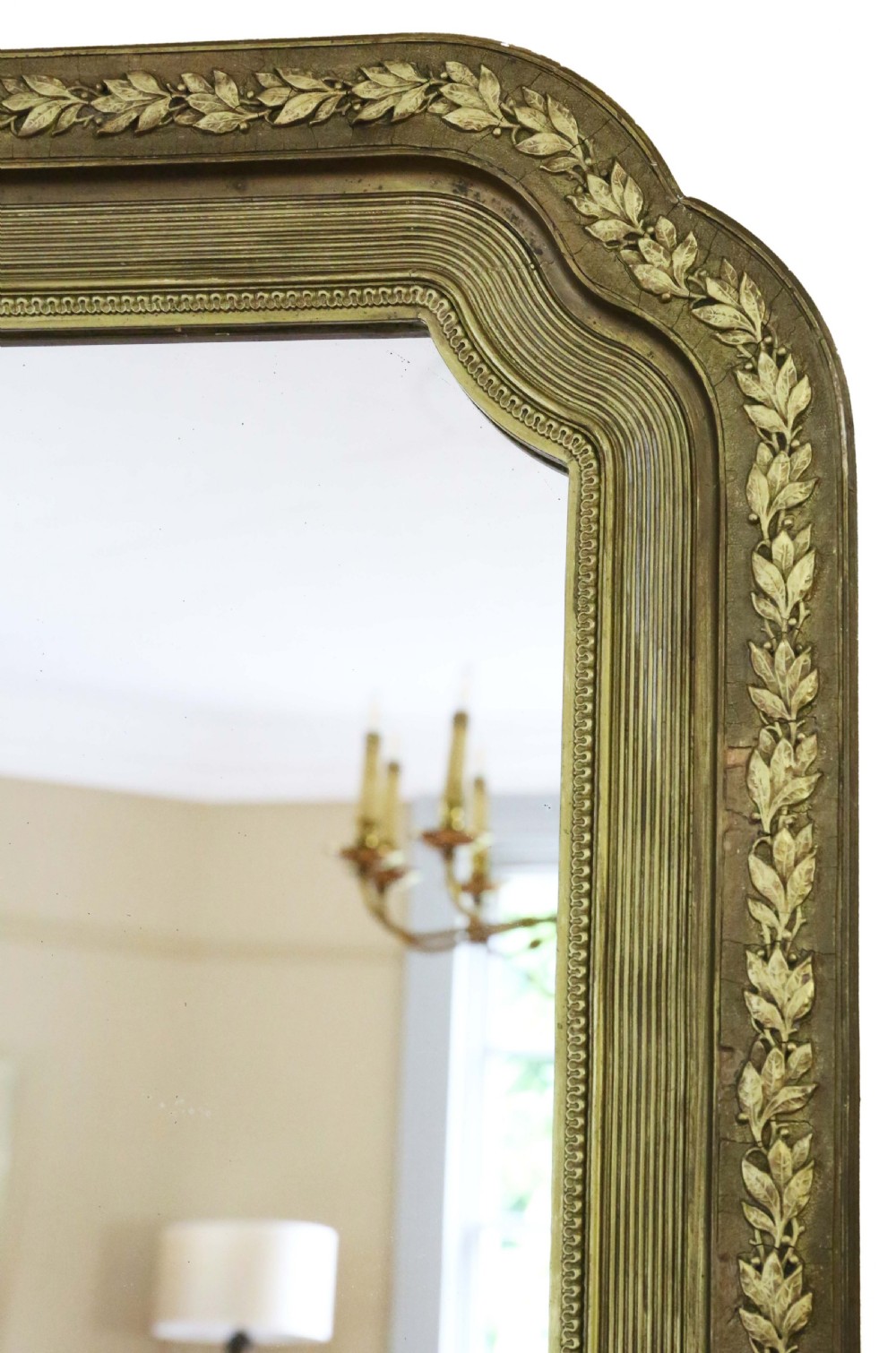 Antique shaped 19th Century large quality gilt overmantle wall mirror View III