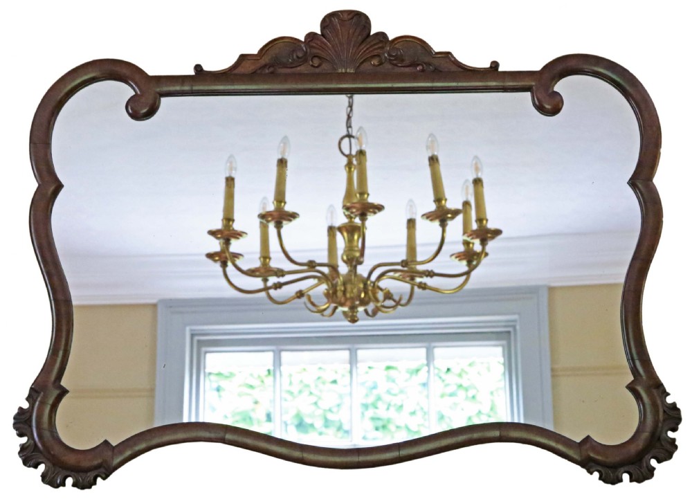 
Antique quality shaped C1920 large quality mahogany overmantle wall mirror