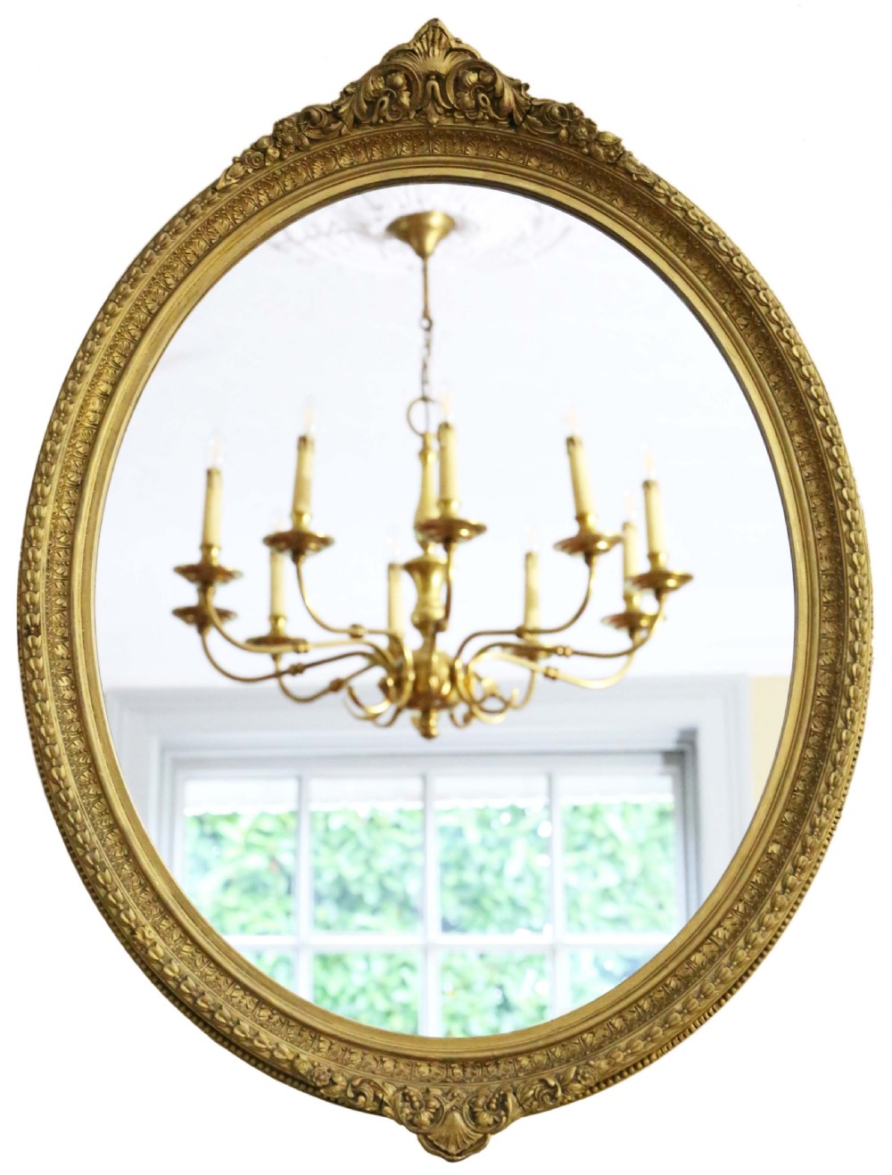 Antique quality 19th Century oval gilt overmantle wall mirror