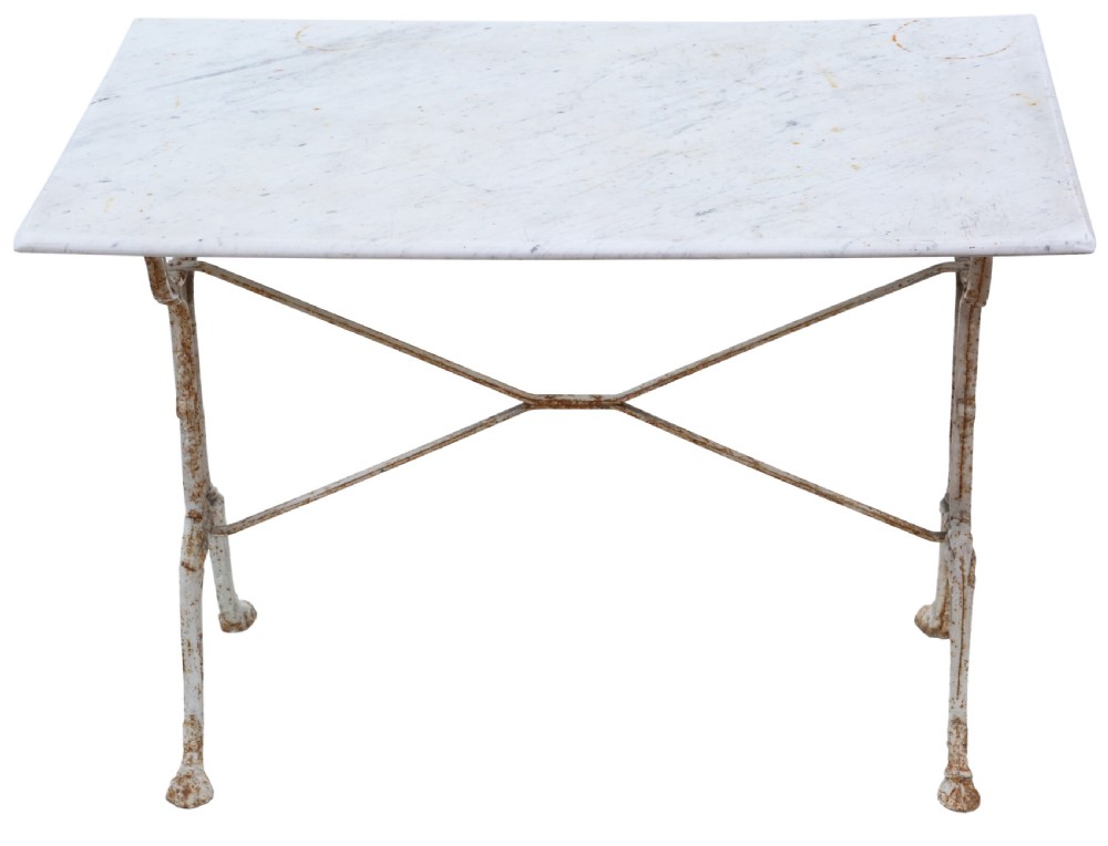 Antique marble and cast iron kitchen garden dining table 19th Century