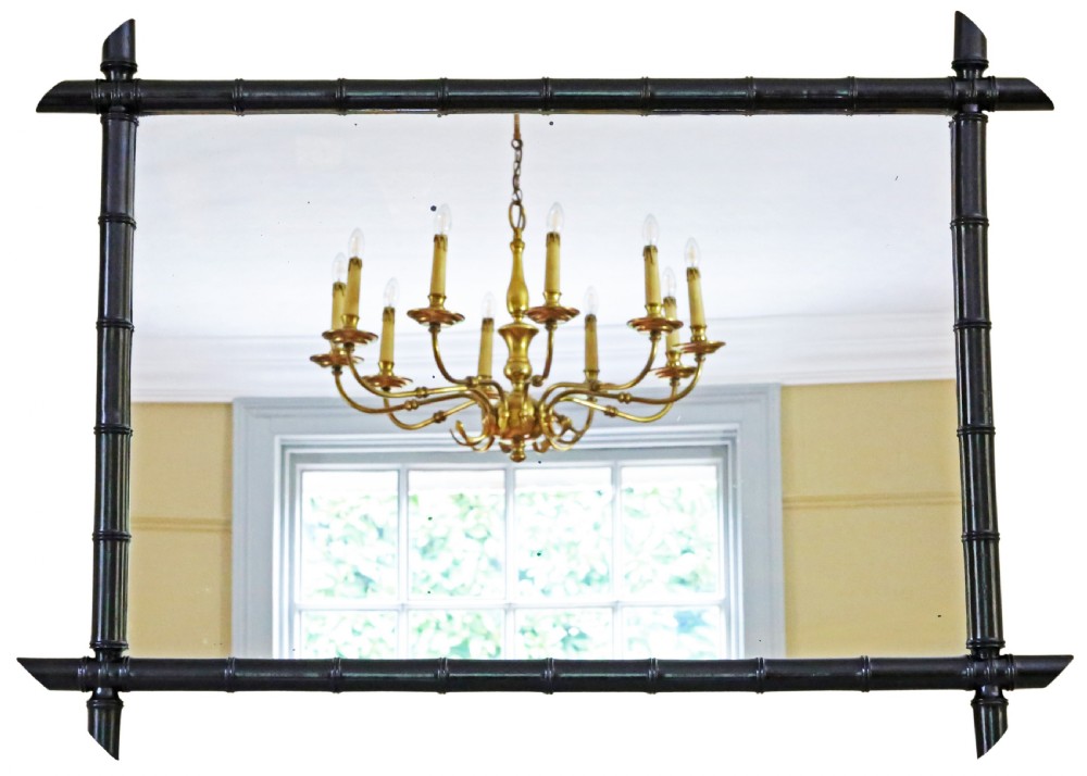 Antique large fine quality ebonised faux bamboo overmantle wall mirror 19th Century