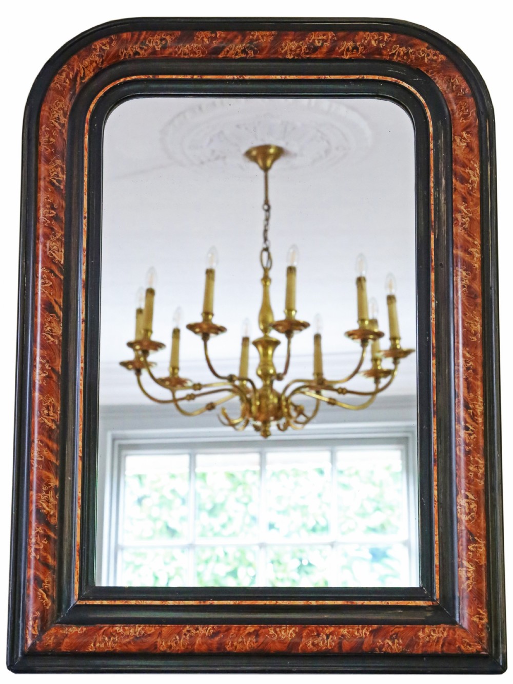 Antique large 19th Century quality faux tortoise shell and ebonised overmantle wall mirror