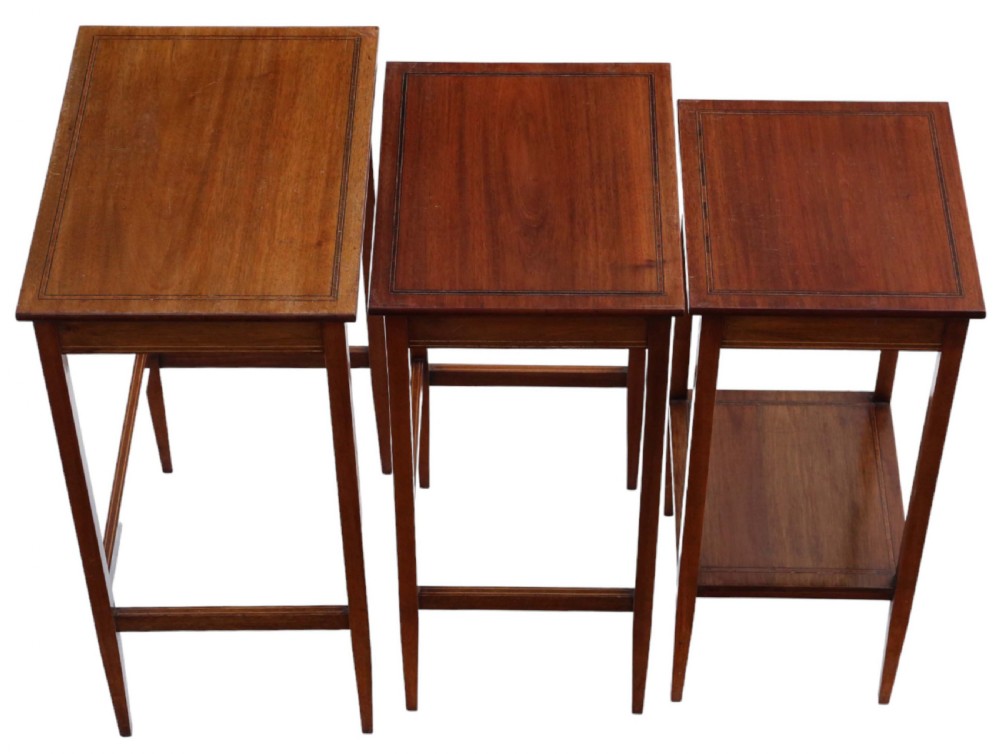 Antique fine quality C1905 inlaid mahogany nest of 3 Edwardian C1905 tables View V