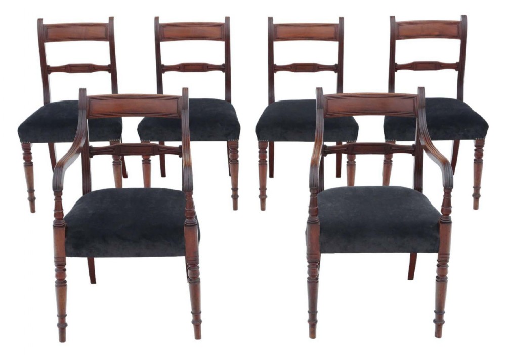 Antique fine quality set of 6 (4 plus 2) Georgian C1810 mahogany dining chairs