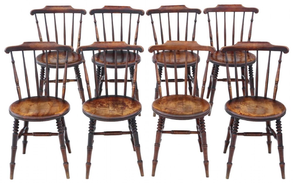 Antique quality set of eight Ibex penny Windsor kitchen dining chairs C1900