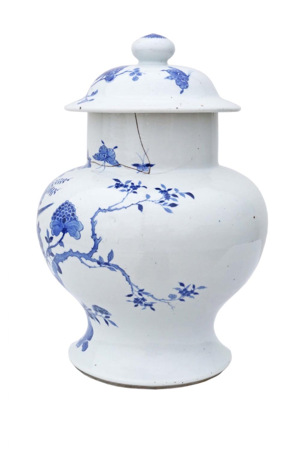 Chinese Oriental blue & white ceramic ginger jar with lid View V