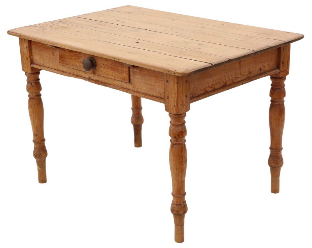 Antique farmhouse scrub top kitchen dining table with drawer 19th Century