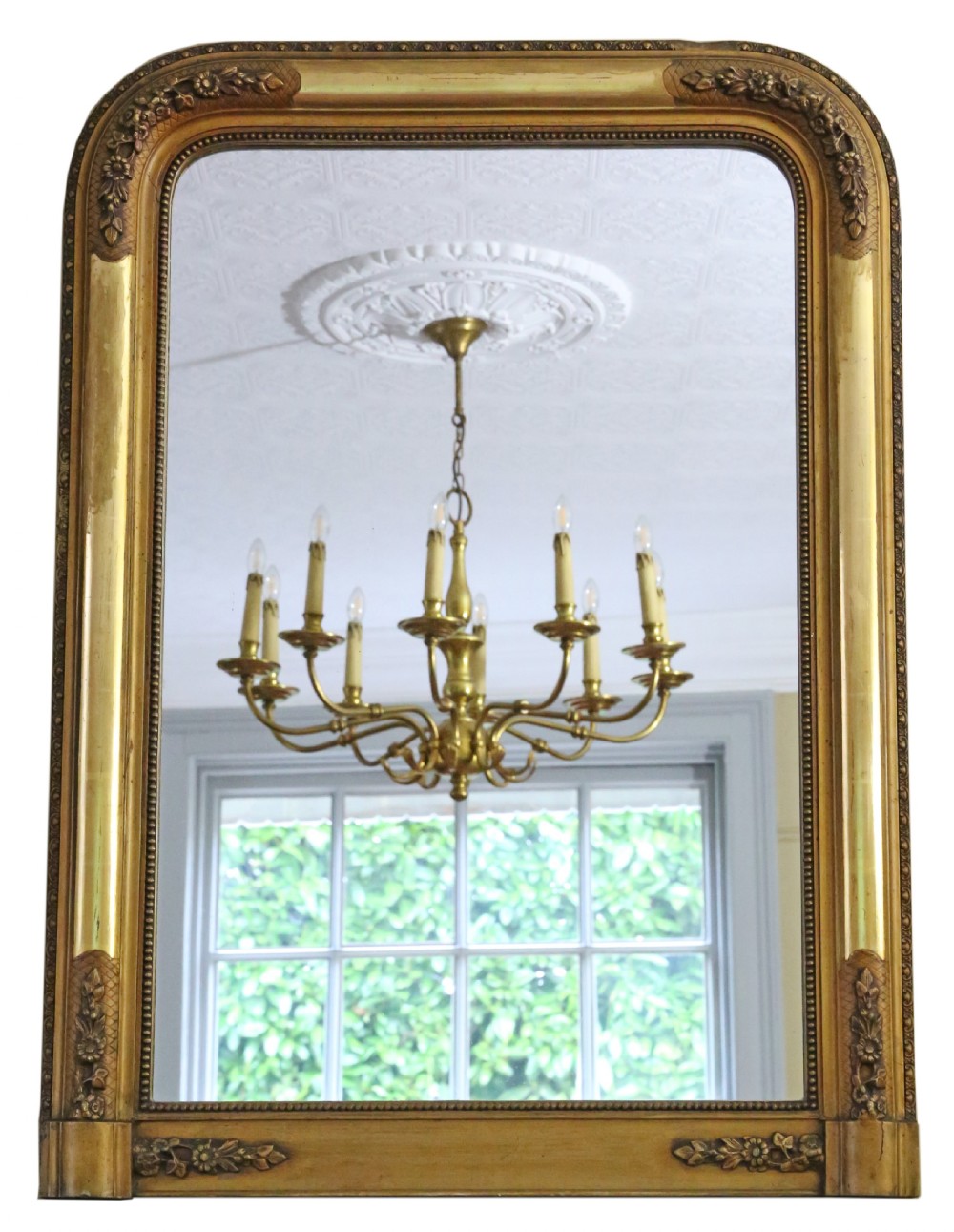 Antique large fine quality gilt overmantle wall mirror C1900