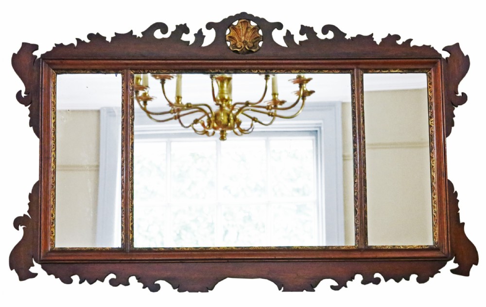 Antique large gilt and mahogany C1900 overmantle wall mirror fine quality