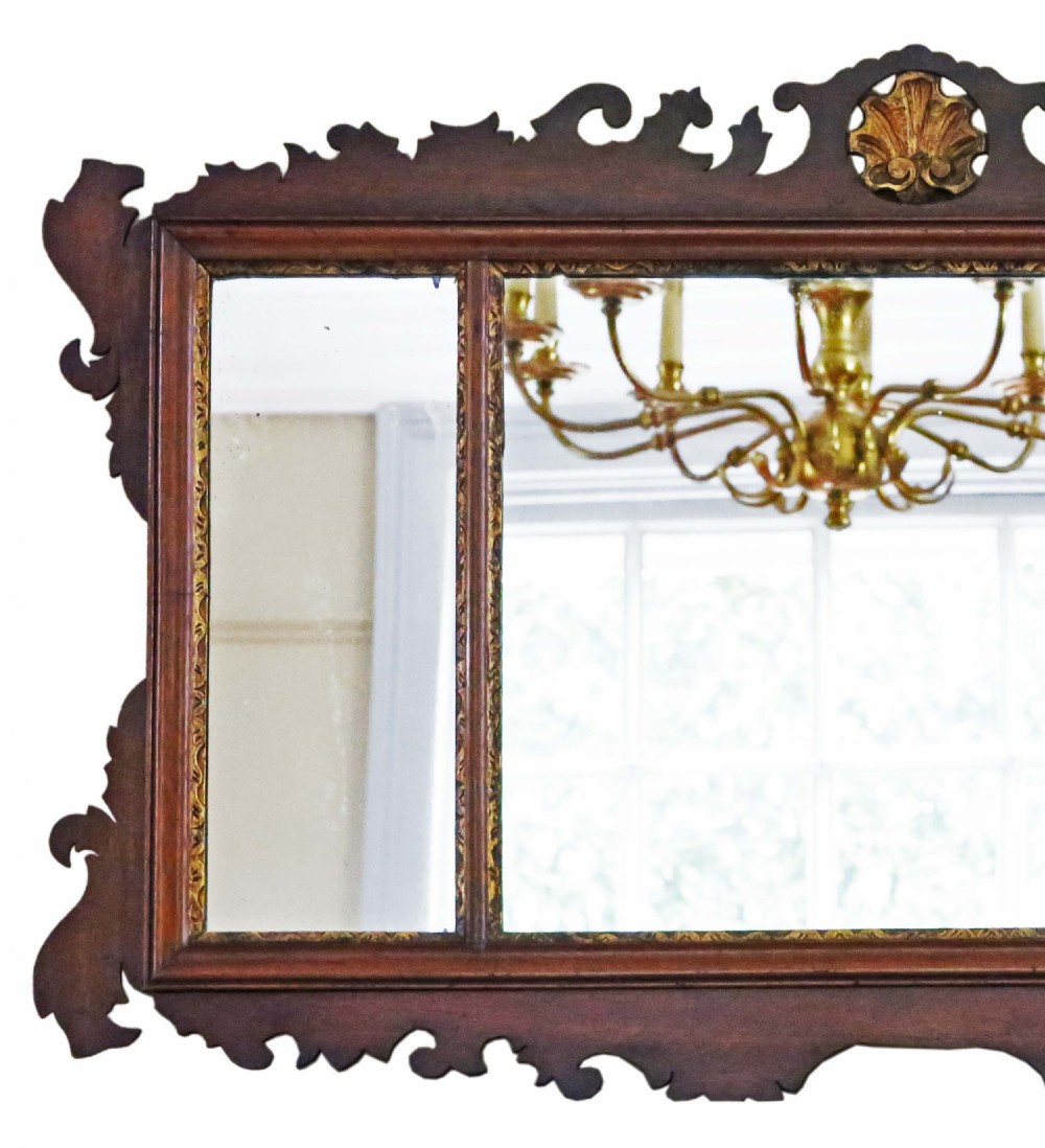 Antique large gilt and mahogany C1900 overmantle wall mirror fine quality View II
