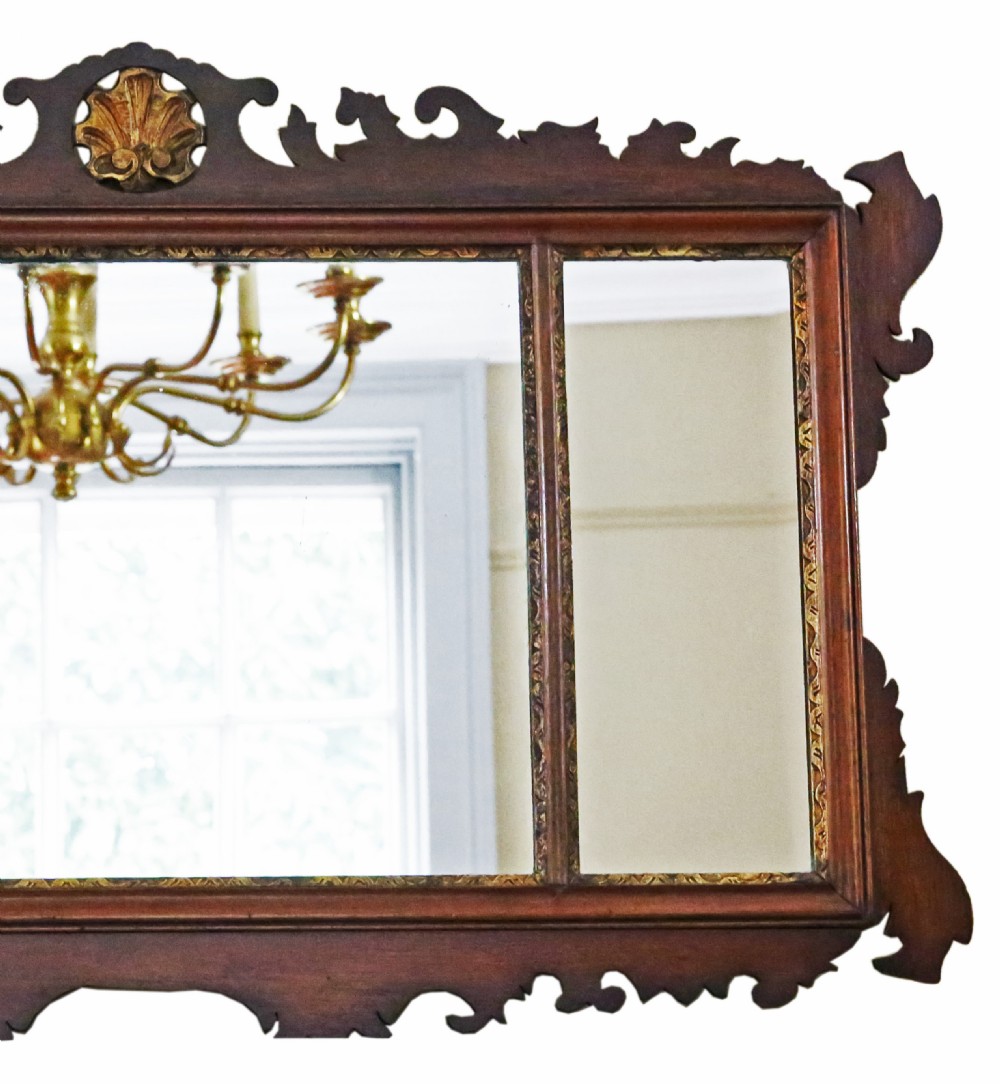 Antique large gilt and mahogany C1900 overmantle wall mirror fine quality View III